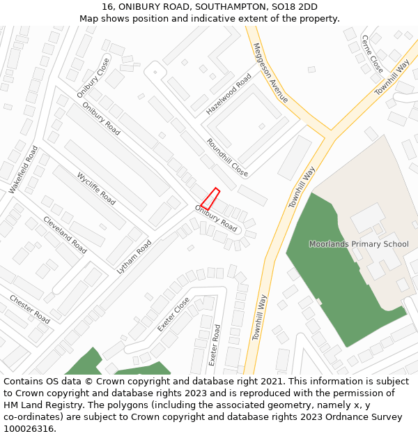 16, ONIBURY ROAD, SOUTHAMPTON, SO18 2DD: Location map and indicative extent of plot