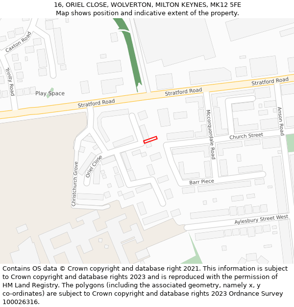 16, ORIEL CLOSE, WOLVERTON, MILTON KEYNES, MK12 5FE: Location map and indicative extent of plot