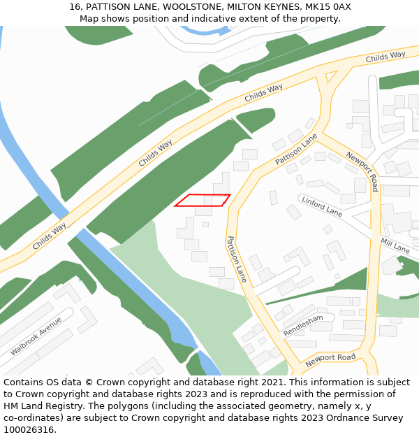 16, PATTISON LANE, WOOLSTONE, MILTON KEYNES, MK15 0AX: Location map and indicative extent of plot
