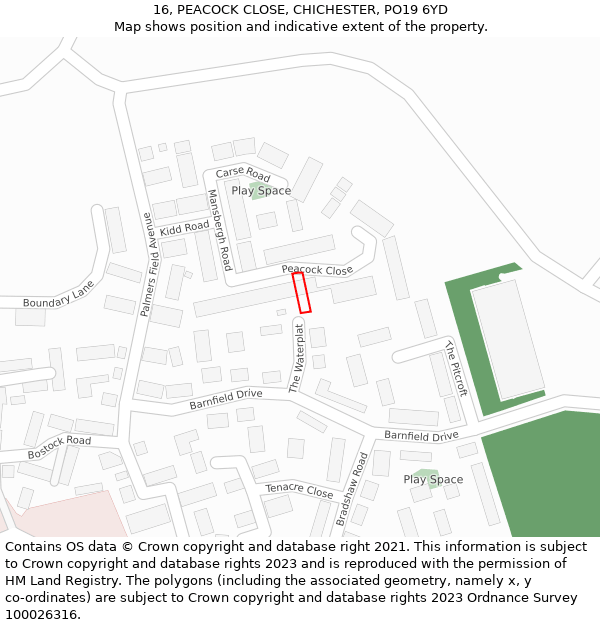 16, PEACOCK CLOSE, CHICHESTER, PO19 6YD: Location map and indicative extent of plot