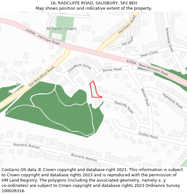 16, RADCLIFFE ROAD, SALISBURY, SP2 8EH: Location map and indicative extent of plot