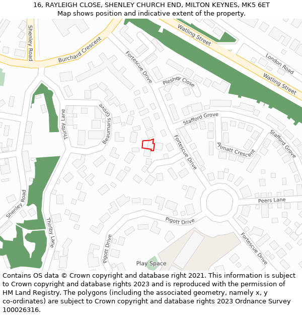16, RAYLEIGH CLOSE, SHENLEY CHURCH END, MILTON KEYNES, MK5 6ET: Location map and indicative extent of plot