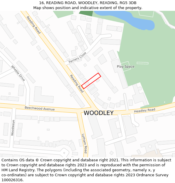 16, READING ROAD, WOODLEY, READING, RG5 3DB: Location map and indicative extent of plot