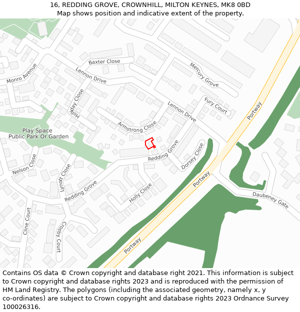 16, REDDING GROVE, CROWNHILL, MILTON KEYNES, MK8 0BD: Location map and indicative extent of plot