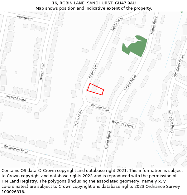 16, ROBIN LANE, SANDHURST, GU47 9AU: Location map and indicative extent of plot