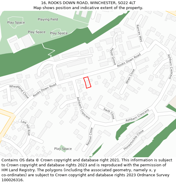 16, ROOKS DOWN ROAD, WINCHESTER, SO22 4LT: Location map and indicative extent of plot