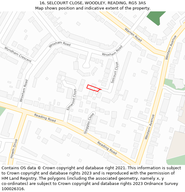 16, SELCOURT CLOSE, WOODLEY, READING, RG5 3AS: Location map and indicative extent of plot