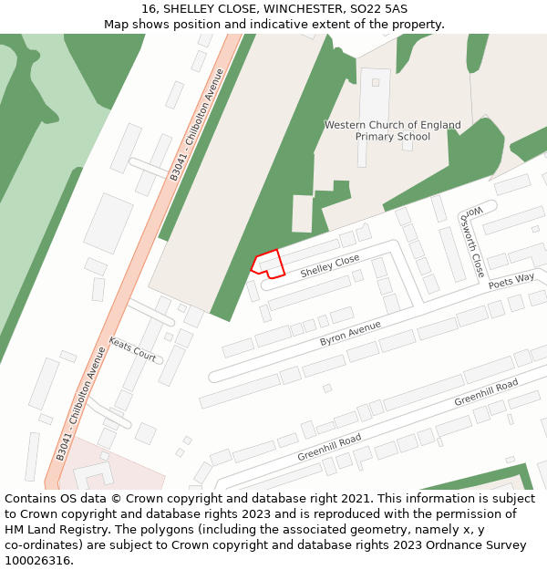 16, SHELLEY CLOSE, WINCHESTER, SO22 5AS: Location map and indicative extent of plot