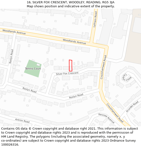 16, SILVER FOX CRESCENT, WOODLEY, READING, RG5 3JA: Location map and indicative extent of plot