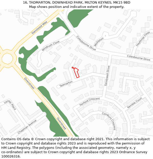 16, TADMARTON, DOWNHEAD PARK, MILTON KEYNES, MK15 9BD: Location map and indicative extent of plot