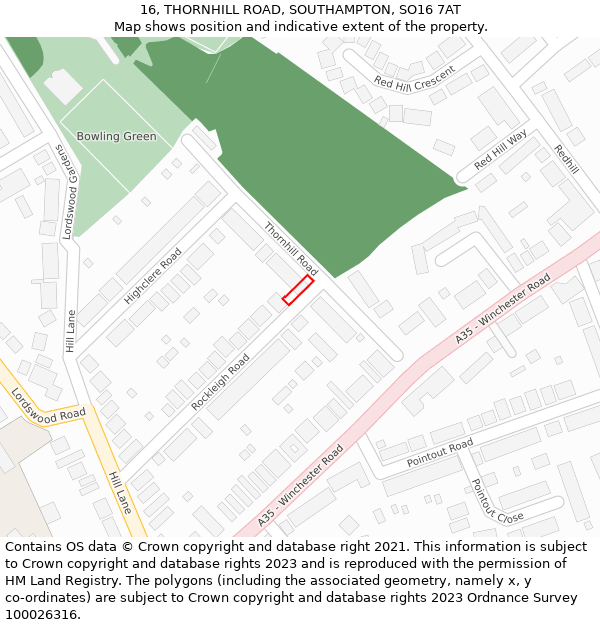 16, THORNHILL ROAD, SOUTHAMPTON, SO16 7AT: Location map and indicative extent of plot