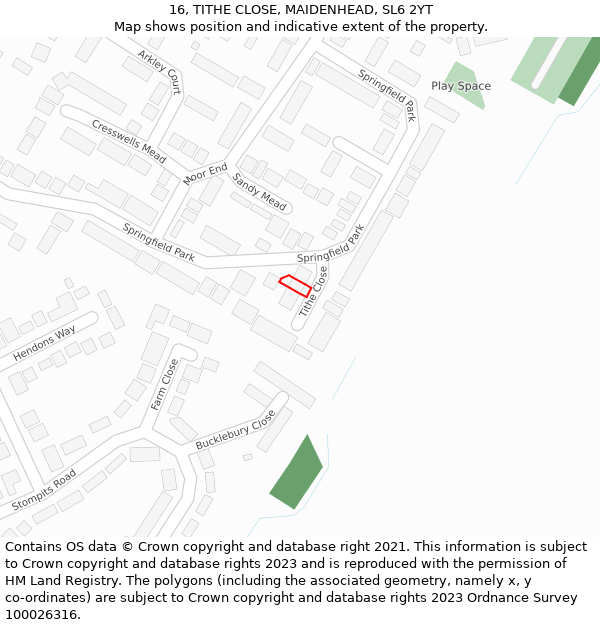 16, TITHE CLOSE, MAIDENHEAD, SL6 2YT: Location map and indicative extent of plot