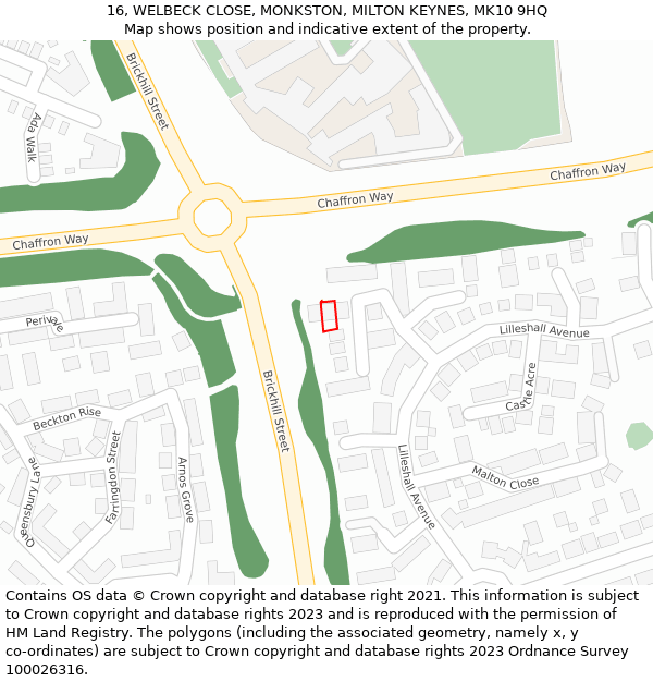 16, WELBECK CLOSE, MONKSTON, MILTON KEYNES, MK10 9HQ: Location map and indicative extent of plot