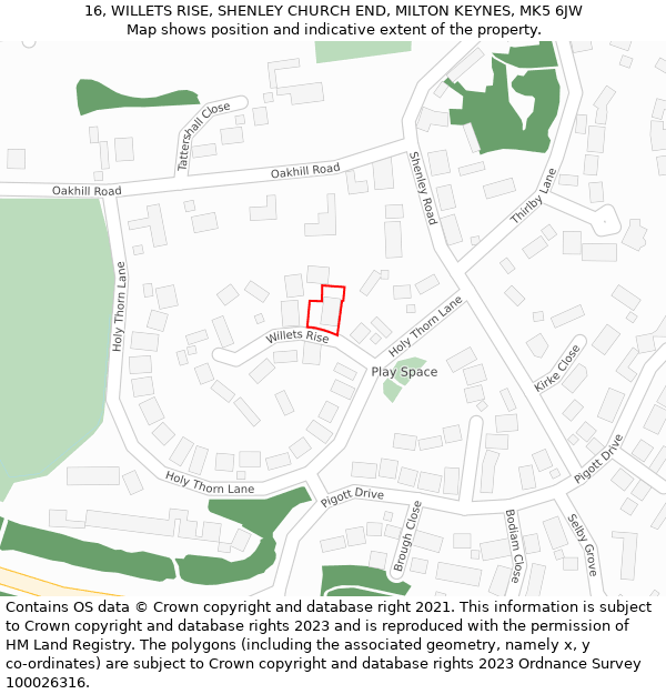 16, WILLETS RISE, SHENLEY CHURCH END, MILTON KEYNES, MK5 6JW: Location map and indicative extent of plot