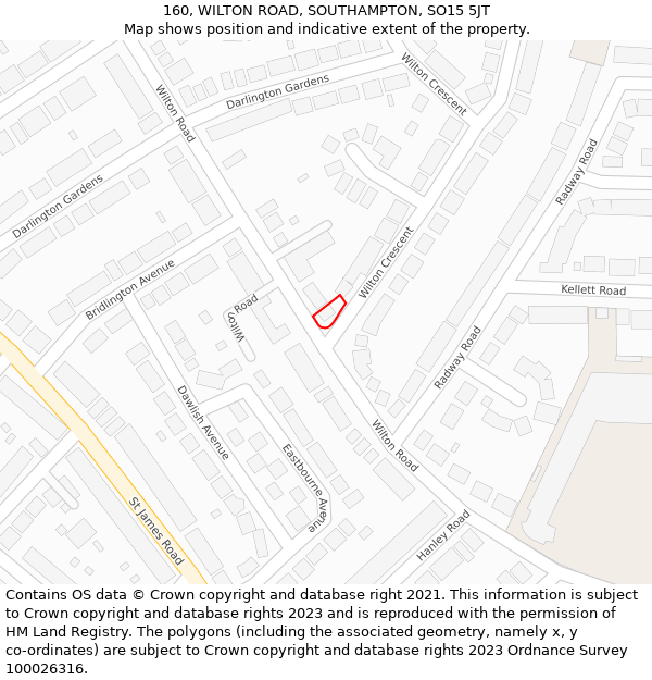 160, WILTON ROAD, SOUTHAMPTON, SO15 5JT: Location map and indicative extent of plot