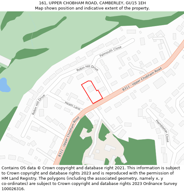 161, UPPER CHOBHAM ROAD, CAMBERLEY, GU15 1EH: Location map and indicative extent of plot