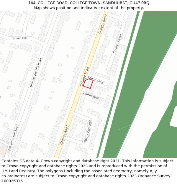 164, COLLEGE ROAD, COLLEGE TOWN, SANDHURST, GU47 0RQ: Location map and indicative extent of plot