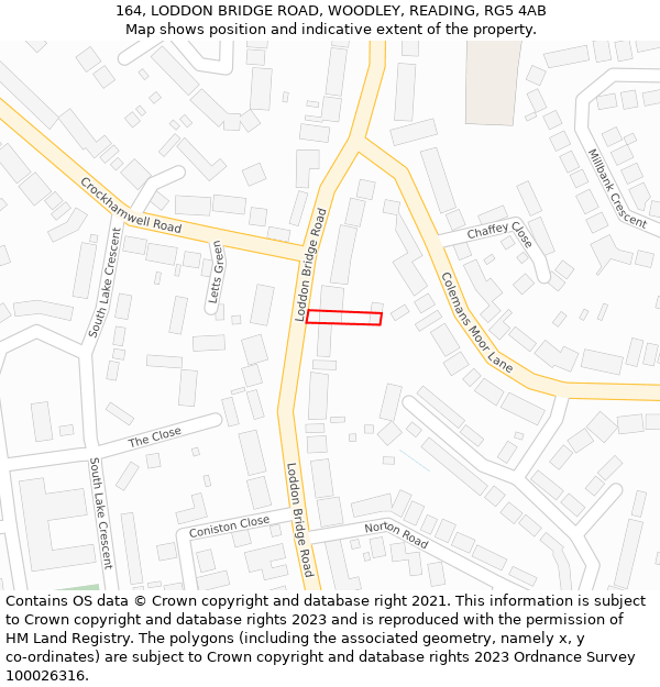 164, LODDON BRIDGE ROAD, WOODLEY, READING, RG5 4AB: Location map and indicative extent of plot