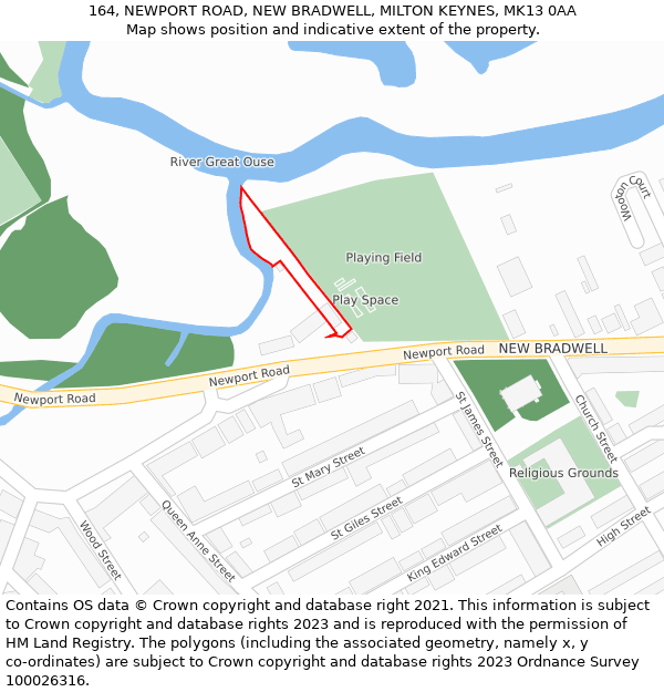 164, NEWPORT ROAD, NEW BRADWELL, MILTON KEYNES, MK13 0AA: Location map and indicative extent of plot