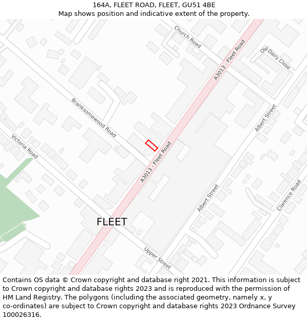 164A, FLEET ROAD, FLEET, GU51 4BE: Location map and indicative extent of plot