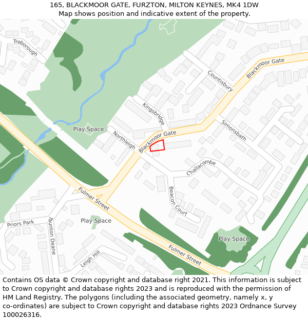 165, BLACKMOOR GATE, FURZTON, MILTON KEYNES, MK4 1DW: Location map and indicative extent of plot