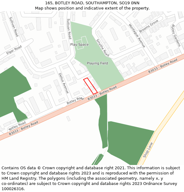 165, BOTLEY ROAD, SOUTHAMPTON, SO19 0NN: Location map and indicative extent of plot