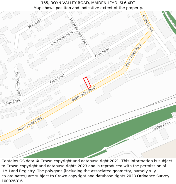 165, BOYN VALLEY ROAD, MAIDENHEAD, SL6 4DT: Location map and indicative extent of plot