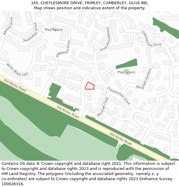 165, CHEYLESMORE DRIVE, FRIMLEY, CAMBERLEY, GU16 9BL: Location map and indicative extent of plot