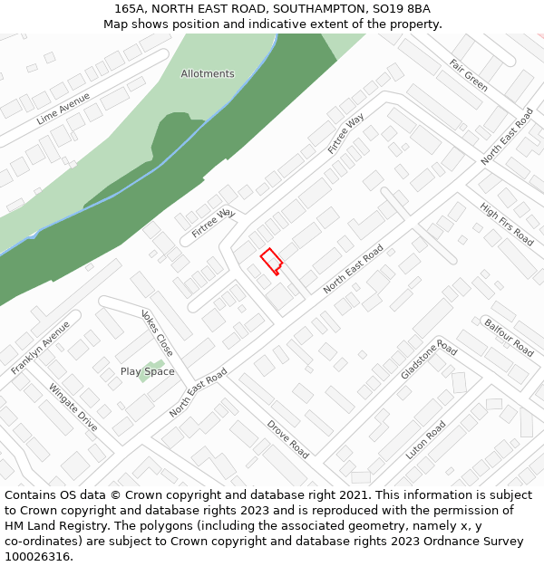 165A, NORTH EAST ROAD, SOUTHAMPTON, SO19 8BA: Location map and indicative extent of plot