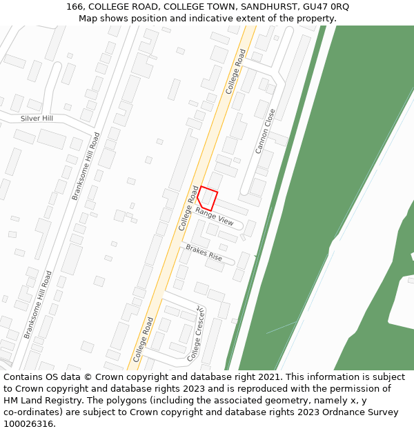 166, COLLEGE ROAD, COLLEGE TOWN, SANDHURST, GU47 0RQ: Location map and indicative extent of plot