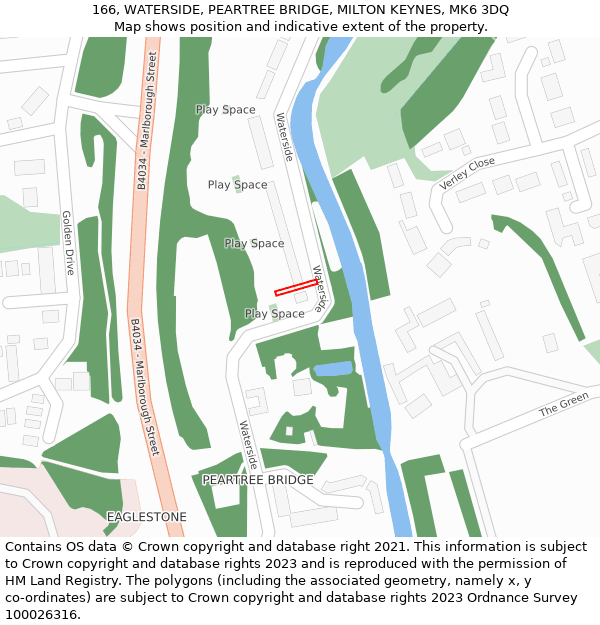 166, WATERSIDE, PEARTREE BRIDGE, MILTON KEYNES, MK6 3DQ: Location map and indicative extent of plot