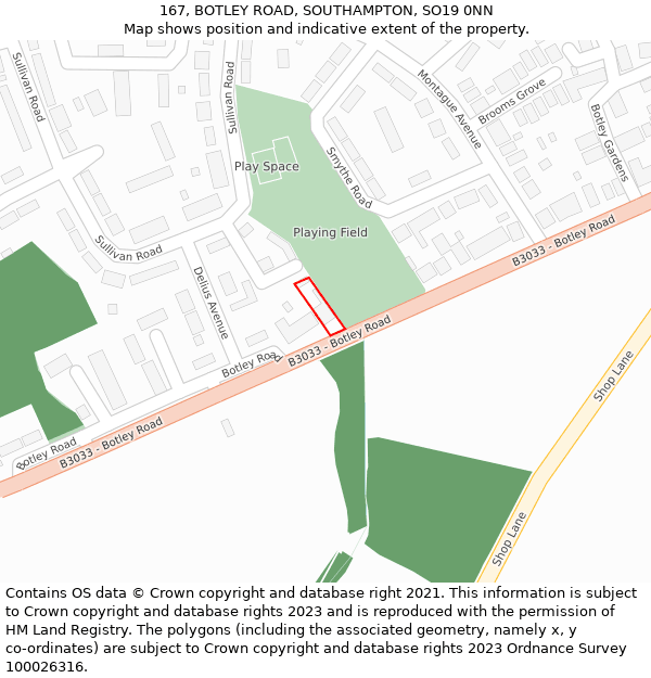 167, BOTLEY ROAD, SOUTHAMPTON, SO19 0NN: Location map and indicative extent of plot