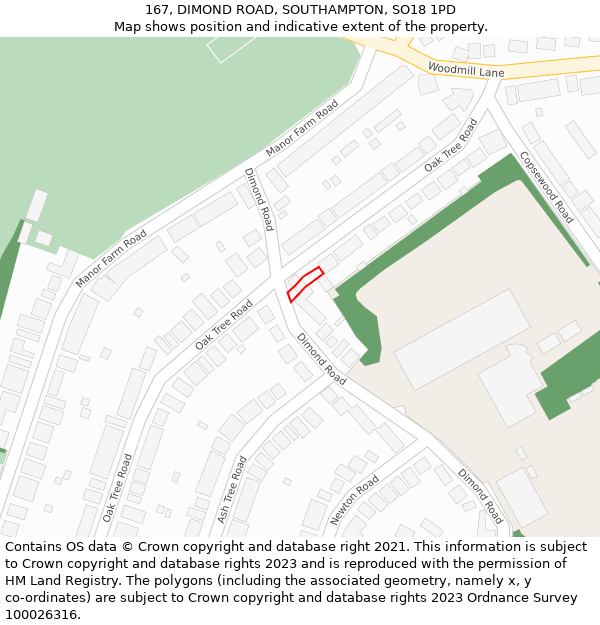 167, DIMOND ROAD, SOUTHAMPTON, SO18 1PD: Location map and indicative extent of plot