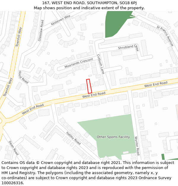 167, WEST END ROAD, SOUTHAMPTON, SO18 6PJ: Location map and indicative extent of plot