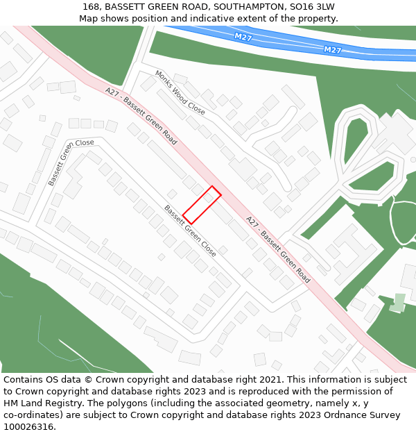 168, BASSETT GREEN ROAD, SOUTHAMPTON, SO16 3LW: Location map and indicative extent of plot