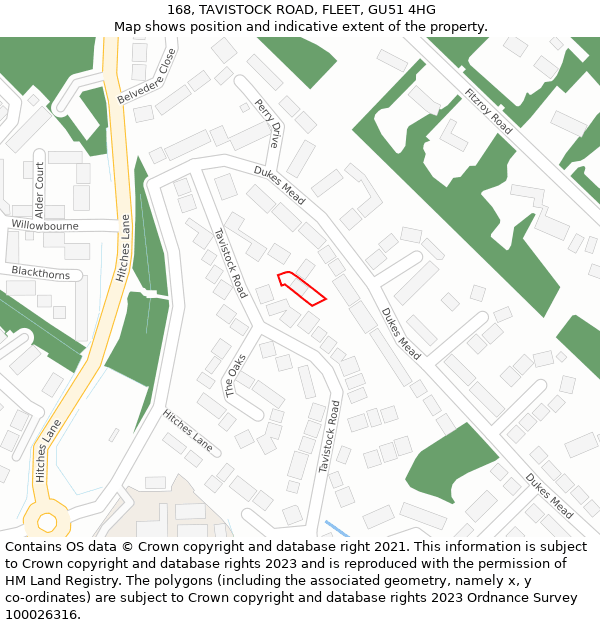 168, TAVISTOCK ROAD, FLEET, GU51 4HG: Location map and indicative extent of plot