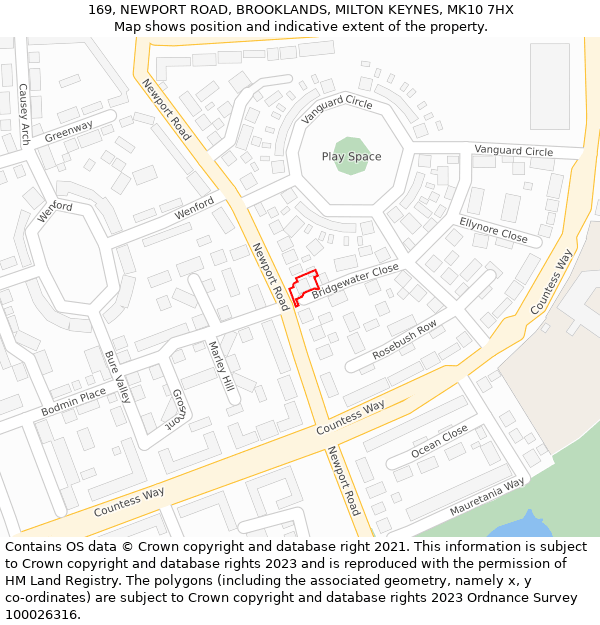 169, NEWPORT ROAD, BROOKLANDS, MILTON KEYNES, MK10 7HX: Location map and indicative extent of plot