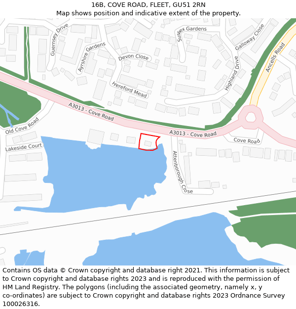 16B, COVE ROAD, FLEET, GU51 2RN: Location map and indicative extent of plot