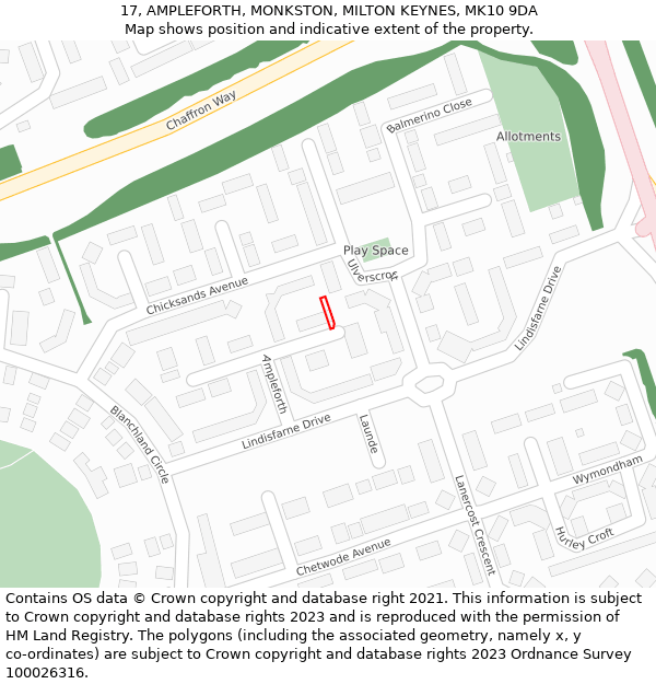 17, AMPLEFORTH, MONKSTON, MILTON KEYNES, MK10 9DA: Location map and indicative extent of plot