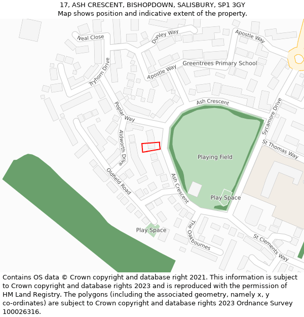 17, ASH CRESCENT, BISHOPDOWN, SALISBURY, SP1 3GY: Location map and indicative extent of plot