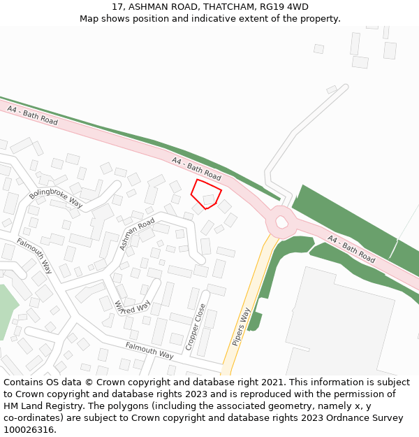 17, ASHMAN ROAD, THATCHAM, RG19 4WD: Location map and indicative extent of plot