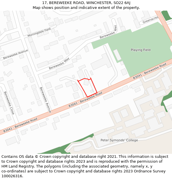 17, BEREWEEKE ROAD, WINCHESTER, SO22 6AJ: Location map and indicative extent of plot