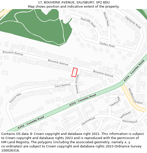 17, BOUVERIE AVENUE, SALISBURY, SP2 8DU: Location map and indicative extent of plot