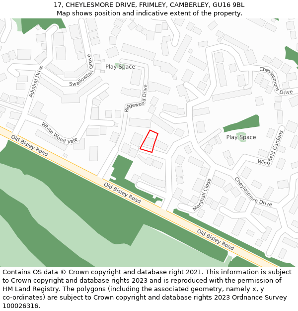 17, CHEYLESMORE DRIVE, FRIMLEY, CAMBERLEY, GU16 9BL: Location map and indicative extent of plot