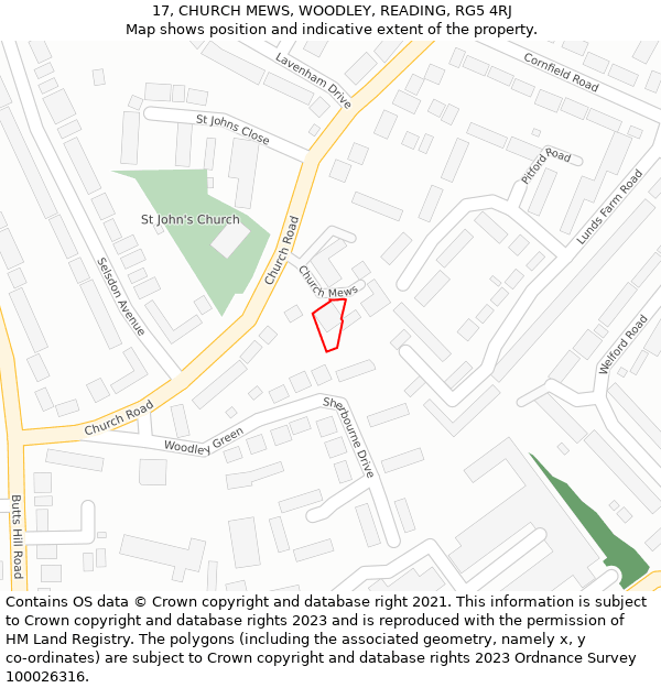 17, CHURCH MEWS, WOODLEY, READING, RG5 4RJ: Location map and indicative extent of plot