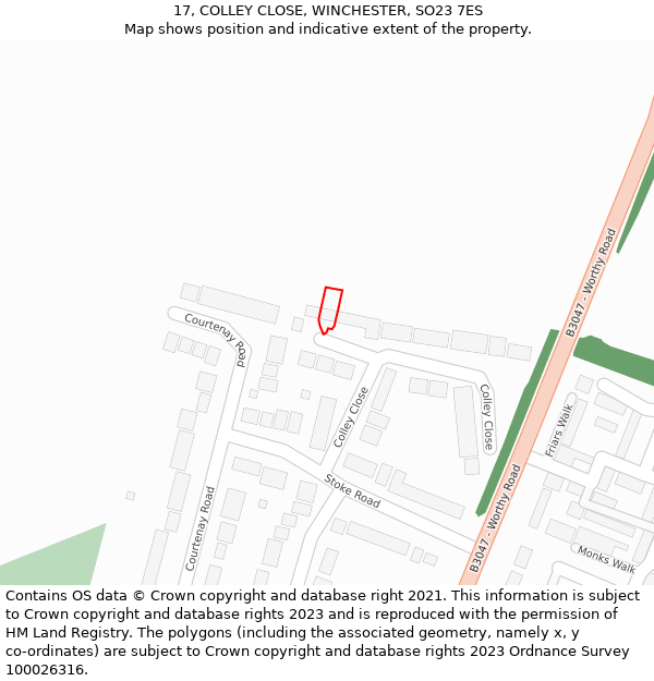 17, COLLEY CLOSE, WINCHESTER, SO23 7ES: Location map and indicative extent of plot