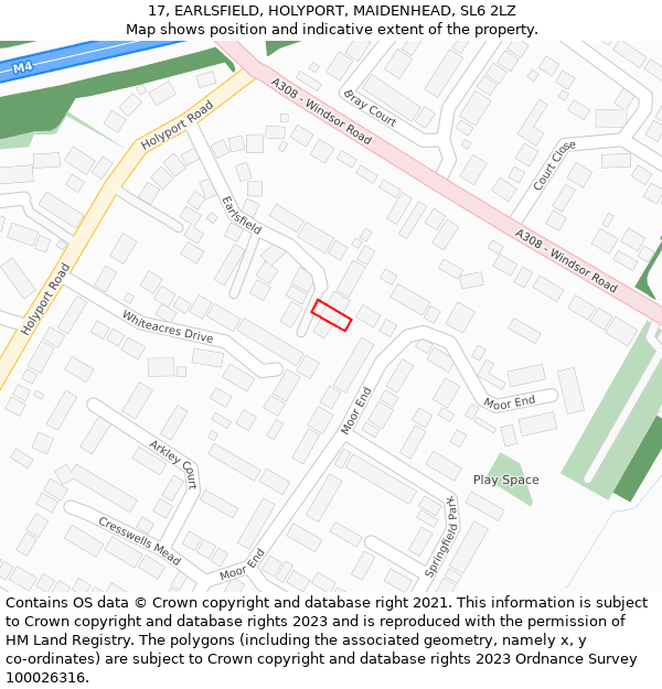 17, EARLSFIELD, HOLYPORT, MAIDENHEAD, SL6 2LZ: Location map and indicative extent of plot