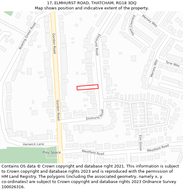 17, ELMHURST ROAD, THATCHAM, RG18 3DQ: Location map and indicative extent of plot