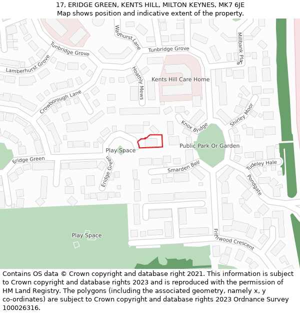 17, ERIDGE GREEN, KENTS HILL, MILTON KEYNES, MK7 6JE: Location map and indicative extent of plot