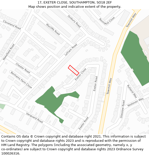 17, EXETER CLOSE, SOUTHAMPTON, SO18 2EF: Location map and indicative extent of plot